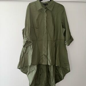 Lane Bryant Womans OliveGreen Asymmetric Long Dressy Button up Shirt size 22